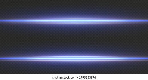 Collection effect light blue line png. Neon horizontal light line. Laser beams, horizontal blue light rays.Beautiful neon light flares. PNG.