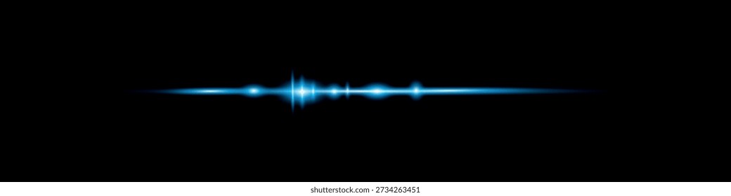 Efeito de coleção linha azul png. Linha de luz horizontal de néon. Feixes de laser, raios de luz azuis horizontais. Belas erupções de luz de néon. PNG