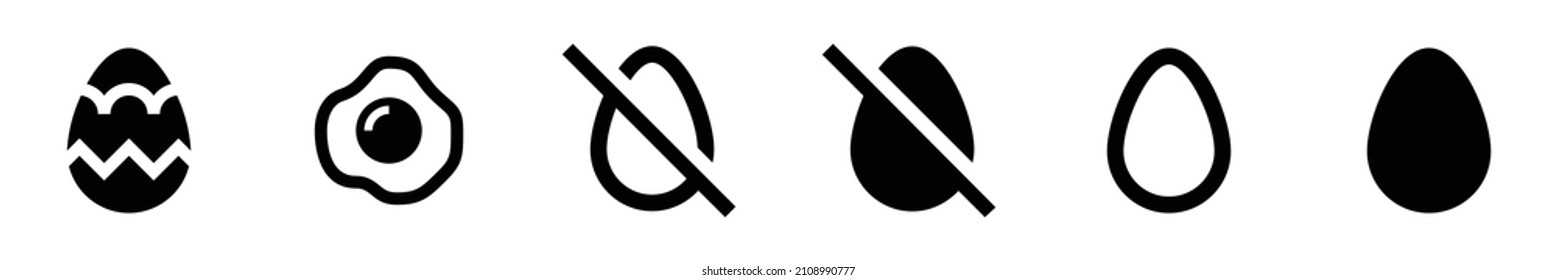 Colección de iconos de huevo. Conjunto de iconos plano negro aislado en fondo blanco