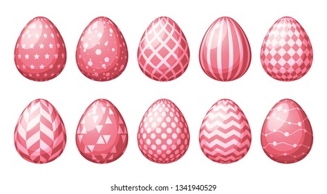 Collection of eggs with geometric patterns. Happy Easter vector design template .