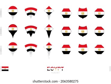 Collection of the Egypt flag in different shapes and with three different effects. Vector flag set.