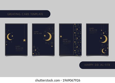 Kollektion von eid al-fitr Grußkarten, Poster, Unterhaltungsdecken. Eid-al-fitr-Design mit schönen Mondlanterns, modernem Stil, dunkler Hintergrund, Vektor10