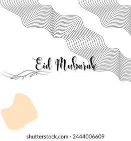 A collection of Eid al-Fitr greetings in the form of simple, aesthetic illustrations and containing several icons. You can see the writing entitled Eid Mubarak which is very beautiful and charming