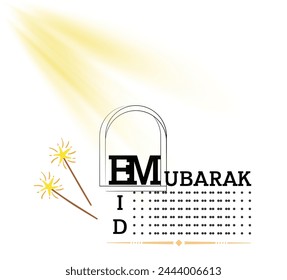 A collection of Eid al-Fitr greetings in the form of simple, aesthetic illustrations and containing several icons. You can see the writing entitled Eid Mubarak which is very beautiful and charming