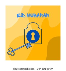 A collection of Eid al-Fitr greetings in the form of simple, aesthetic illustrations and containing several icons. You can see the writing entitled Eid Mubarak which is very beautiful and charming