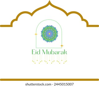 A collection of Eid al-Fitr greetings in the form of simple, aesthetic illustrations and containing several icons. You can see the writing entitled Eid Mubarak which is very beautiful and charming