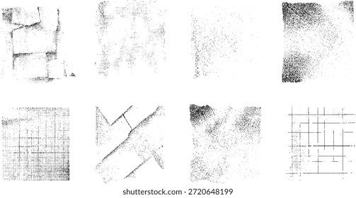 Sammlung von acht abstrakten Schwarz-Weiß-Texturen mit Punktmustern und Linien