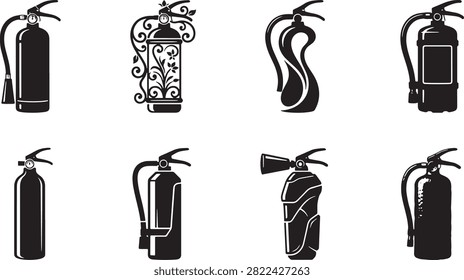 A collection eight black