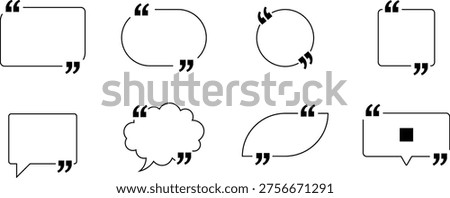 Collection of eight black and white quote boxes and speech bubbles quotation mark