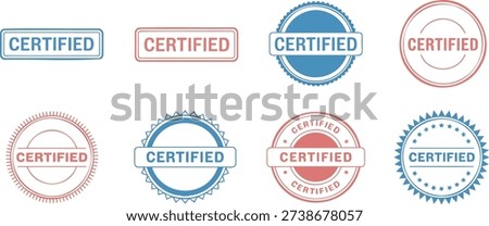 Collection of eight certified stamps in blue and red