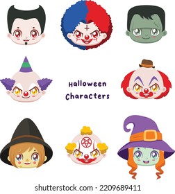 Collection of eight different Halloween characters
