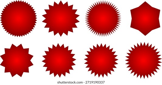 Una colección de ocho diferentes Formas de estelada roja y sello sobre un fondo blanco.	
