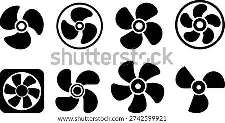 A collection of eight distinct fan blade designs showcasing various shapes and patterns