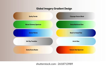 Collection of eight diverse color gradients inspired by nature and cityscapes.
