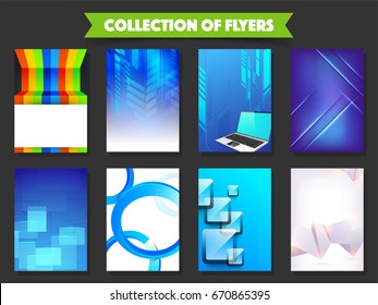 Collection of eight flyers, templates with creative abstract elements for Business concept.
