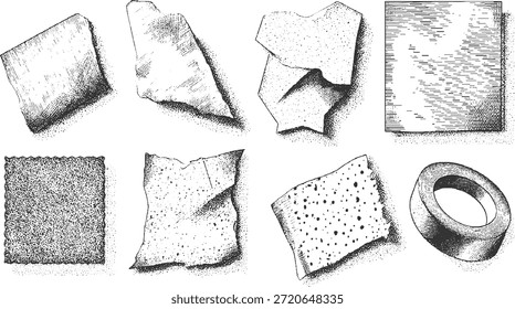 Coleção de oito tinta de padrão de formas texturizadas e abstratas
