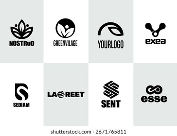 Coleção de oito logotipos para qualquer tipo de atividade.