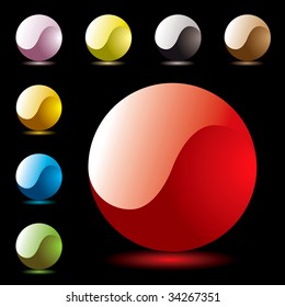 Collection of eight marble icons with drop shadow and gel effect