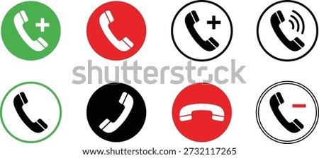 Collection of eight phone with plus minus ringing and hang up symbols new call