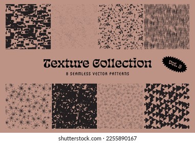 Collection of eight seamless vector texture patterns with scribble, painterly, abstract motives, for refining your own patterns, graphics, backgrounds, for stationery, fashion and much more.