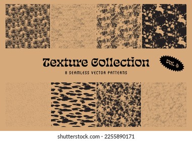 Collection of eight seamless vector texture patterns with scribble, painterly, abstract motives, for refining your own patterns, graphics, backgrounds, for stationery, fashion and much more.