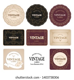 Collection of eight vintage labels isolated on white background. Vector illustration