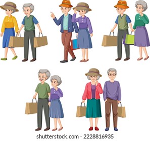 Collection of elderly people characters illustration