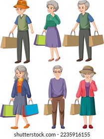 Collection of elderly people characters illustration