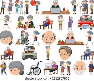 Collection of elderly people icons illustration