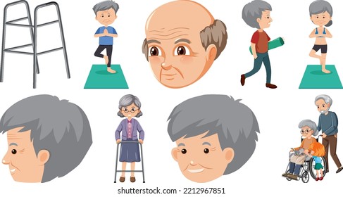 Collection of elderly people icons illustration