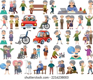 Collection of elderly people icons illustration