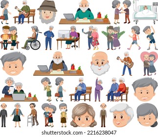Collection of elderly people icons illustration