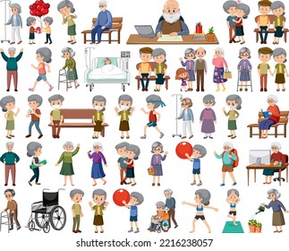 Collection of elderly people icons illustration