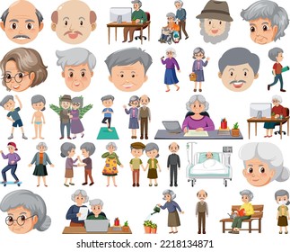 Collection of elderly people icons illustration