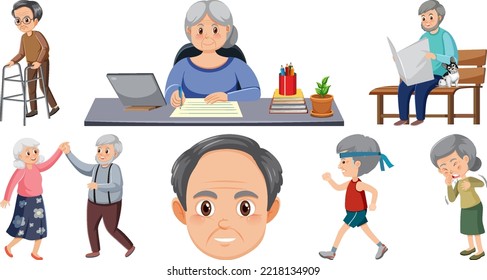 Collection of elderly people icons illustration