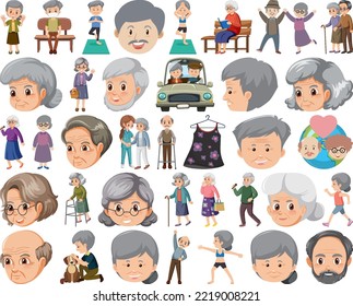 Collection of elderly people icons illustration