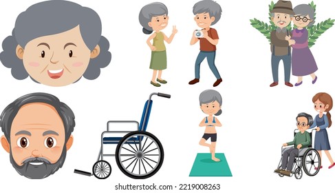 Collection of elderly people icons illustration