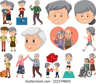 Collection of elderly people icons illustration