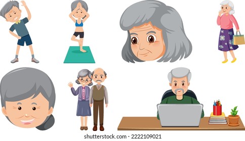 Collection of elderly people icons illustration