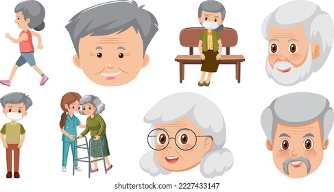 Collection of elderly people icons illustration