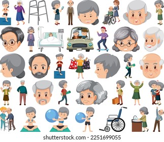 Collection of elderly people icons illustration