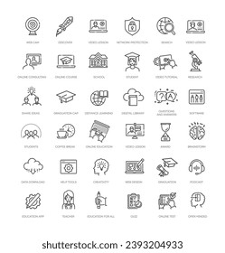 Collection of e-learning related line icons