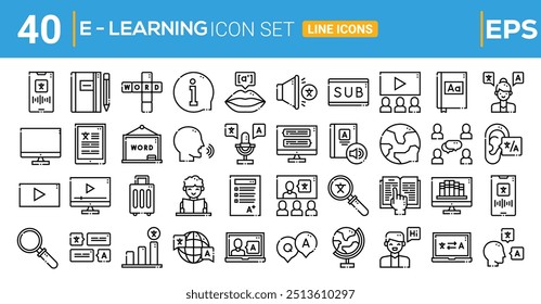 Collection of e-learning related line icons. 48x48 Pixel Perfect. Editable stroke