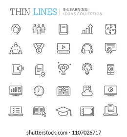 Collection of e-learning thin line icons. Vetor eps 8