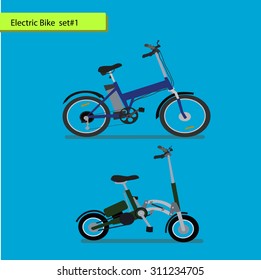 Collection of electric bikes . vector illustration on blue background.