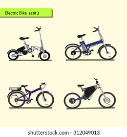 Collection of electric bikes . vector illustration On a white background.