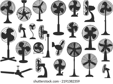 Collection electric fan isolated Vector Silhouettes