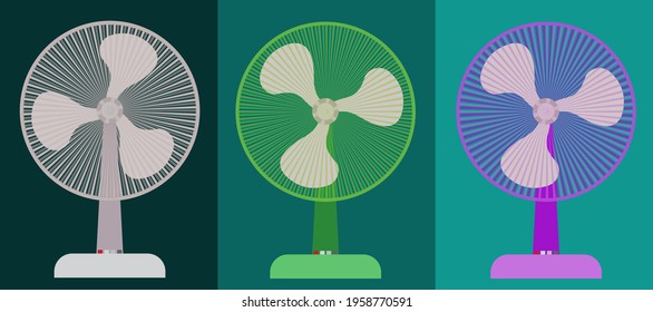 Collection Of Electric Fans Of Various Types Isolated On White Background. Bundle Of Household Devices For Air Cooling And Conditioning, Climate Control. Vector Illustration In Flat Cartoon Style.