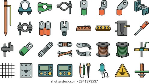 Collection of electrical grounding and connection components
