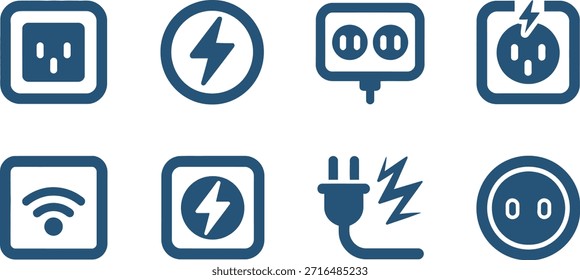 Colección de íconos eléctricos incluyendo enchufe y zócalo